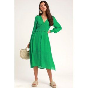 Lulus Go For It Green Long Sleeve Midi Dress